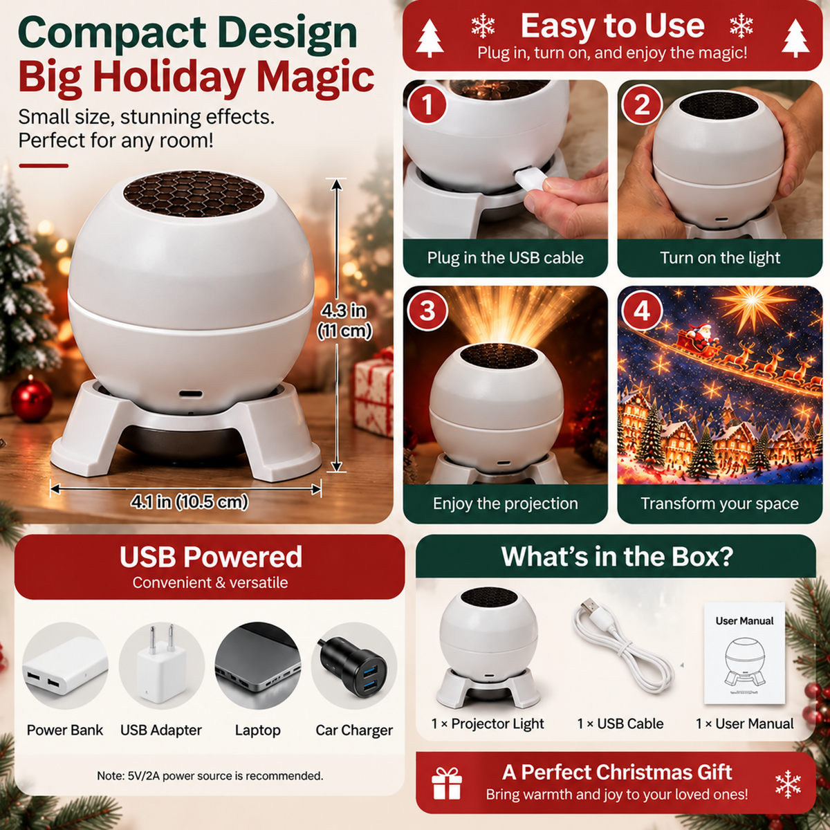 ✨😊Turn Any Room Into a Christmas Wonderland – Holiday Projection Night Light