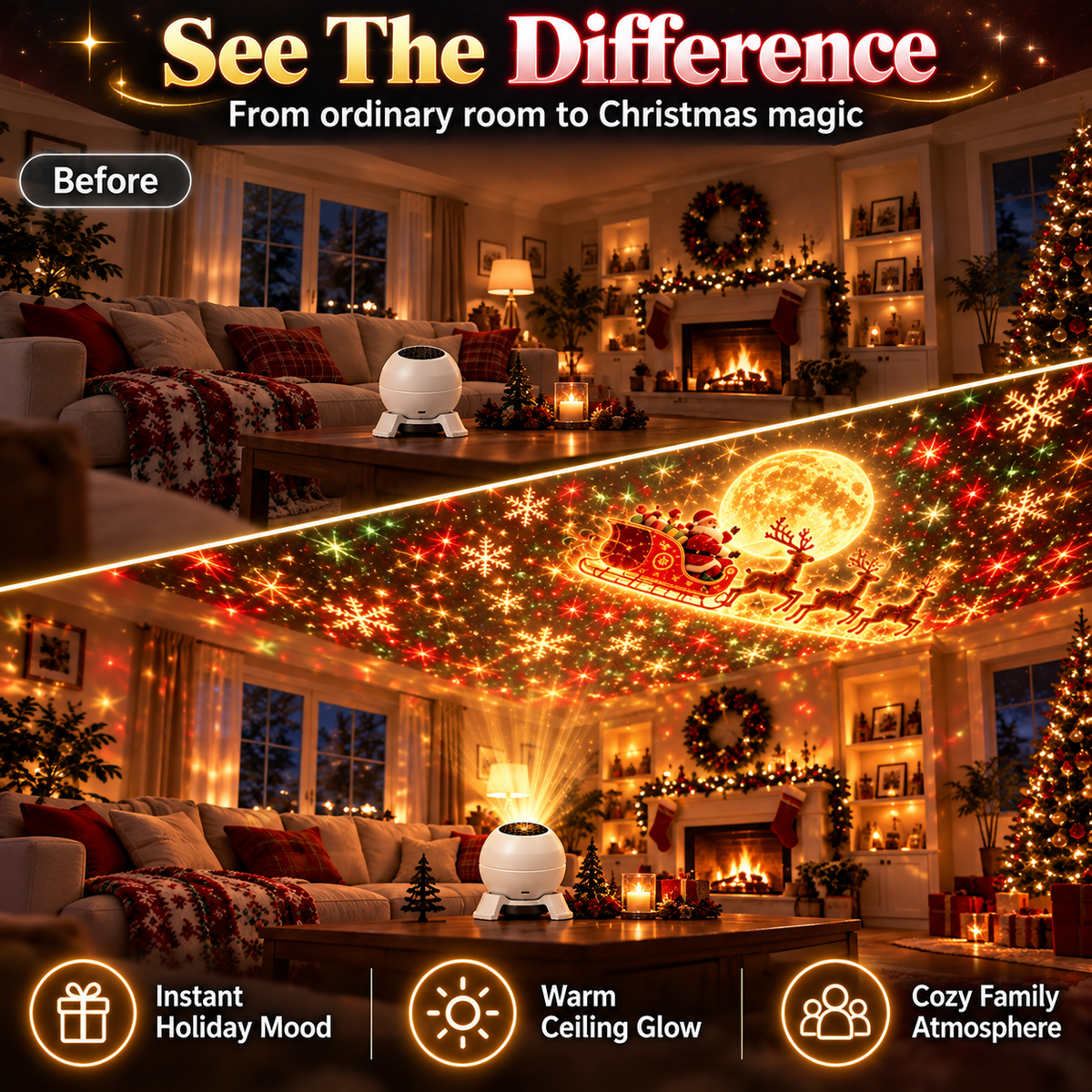 ✨😊Turn Any Room Into a Christmas Wonderland – Holiday Projection Night Light