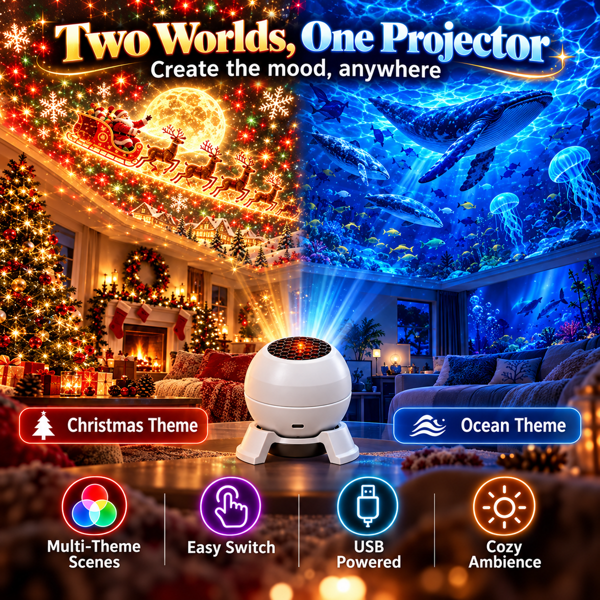 ✨😊Turn Any Room Into a Christmas Wonderland – Holiday Projection Night Light