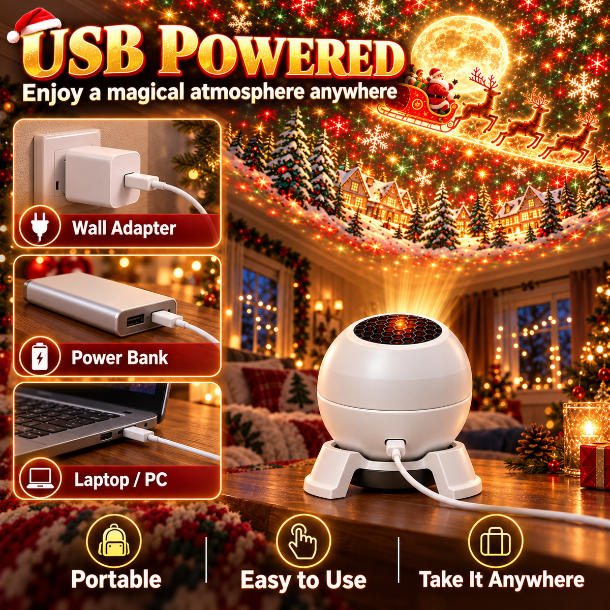 ✨😊Turn Any Room Into a Christmas Wonderland – Holiday Projection Night Light